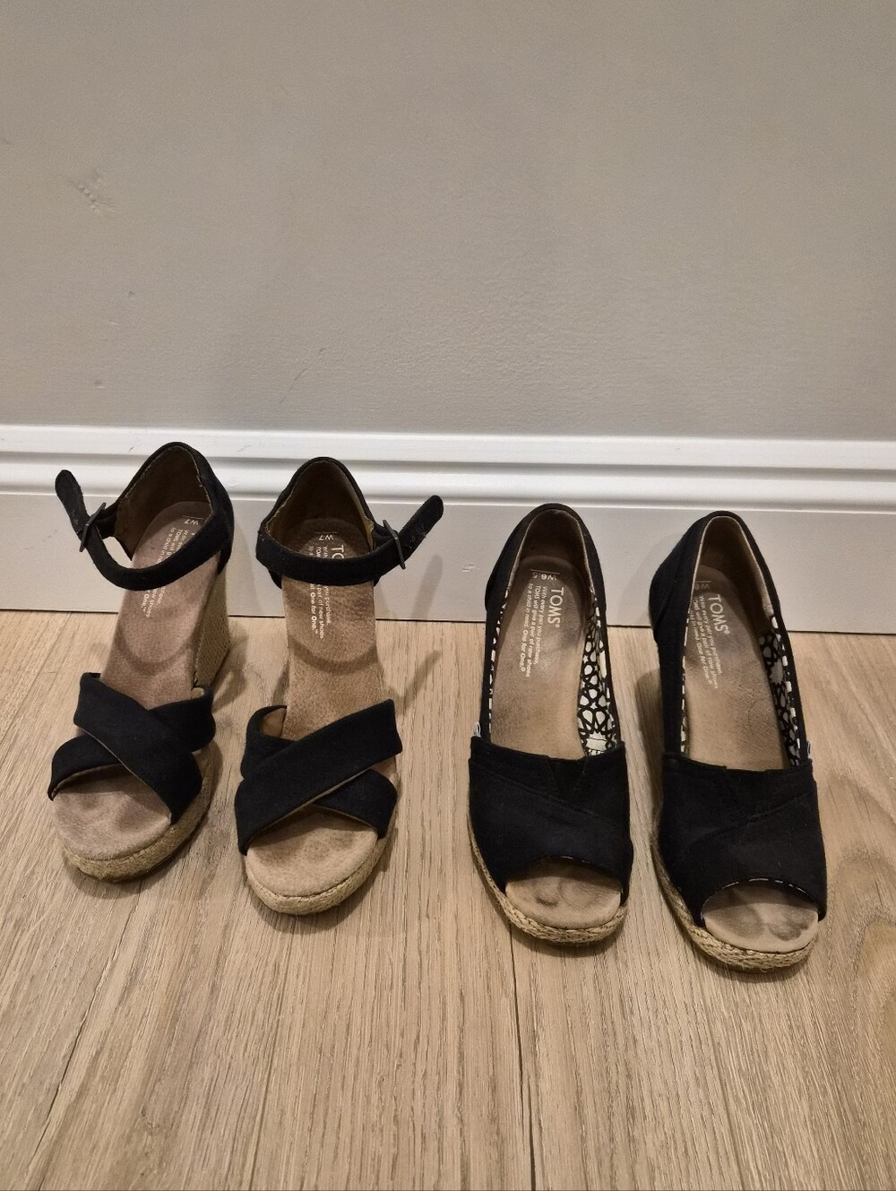 2 Pairs Of Toms Black Wedge Sandals